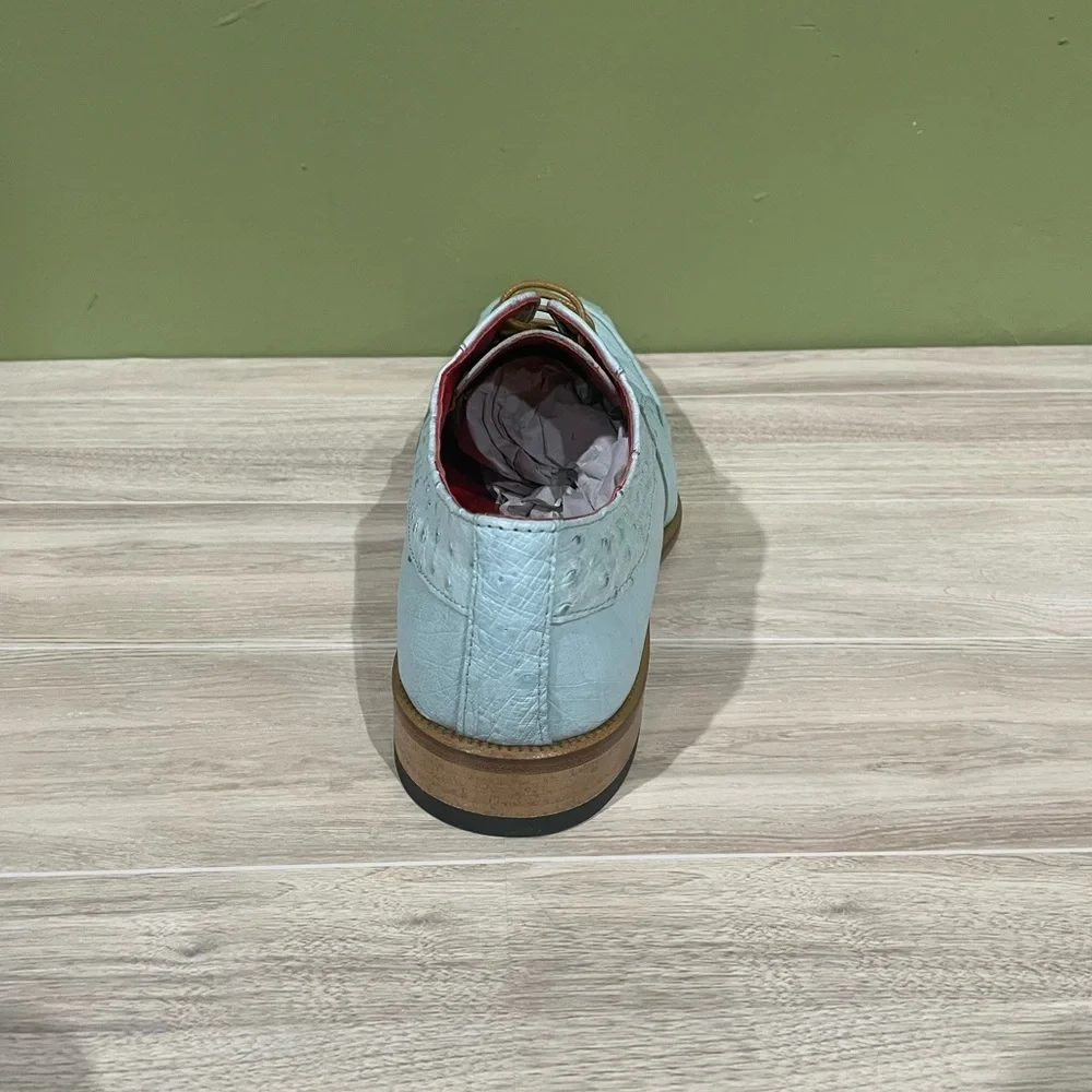 Fennix italy Men's Light Blue Dress Shoes genuine ostrich oxford